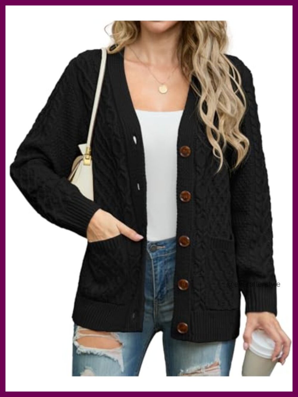 Cable Knit Chunky Cardigan Sweater with Pockets Button Down